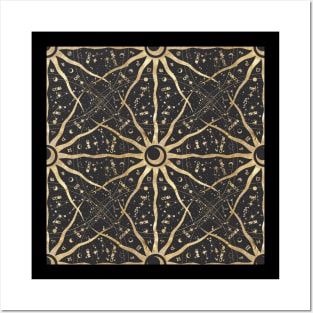 Black Gold Illustration Pattern The Solar System T-Shirt Print Posters and Art